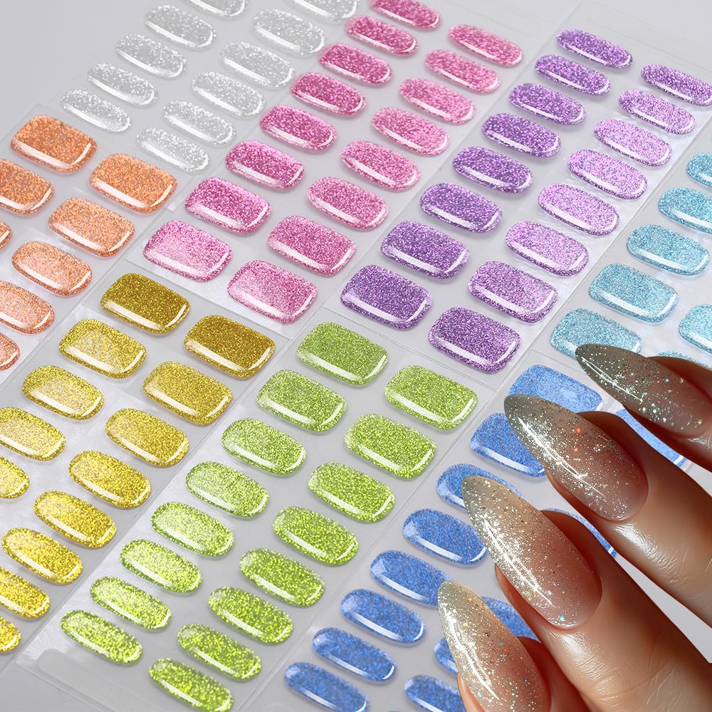 Full Cover Adhesive - 16 Tips Kleurrijke Glitter Semi-Gekuurde Gel